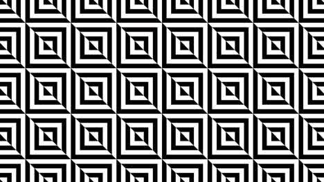 Mosaic of striped tiles in a monochrome color scheme. In a flat style, a seamless loop motion graphic animated pattern