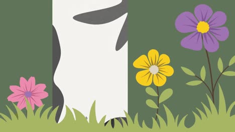 Animation-of-flowers-and-tree-on-green-background