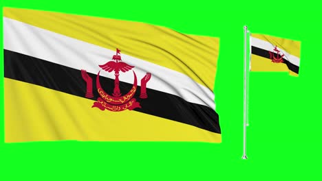 Greenscreen-Schwenkt-Brunei-Flagge-Oder-Fahnenmast