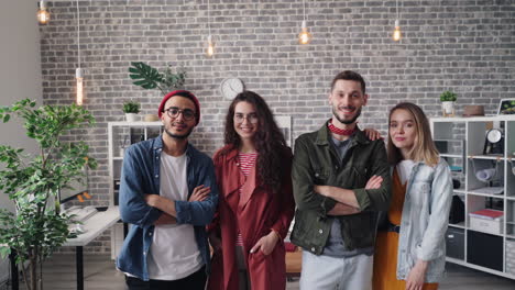 happy diverse team in modern office