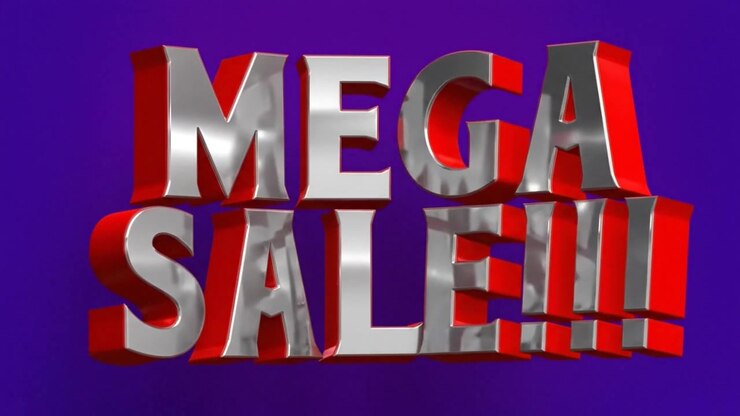 Animazione di banner testuale promozionale Mega Saldi con tipografia 3D vibrante.