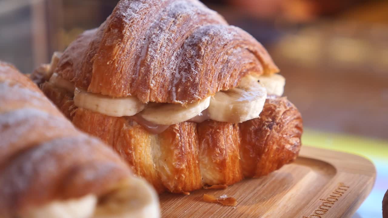 Croissant with banana slices