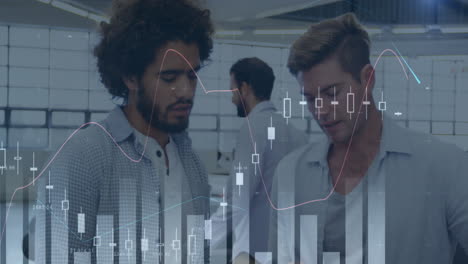 animación del procesamiento de datos financieros sobre personas de negocios en la oficina