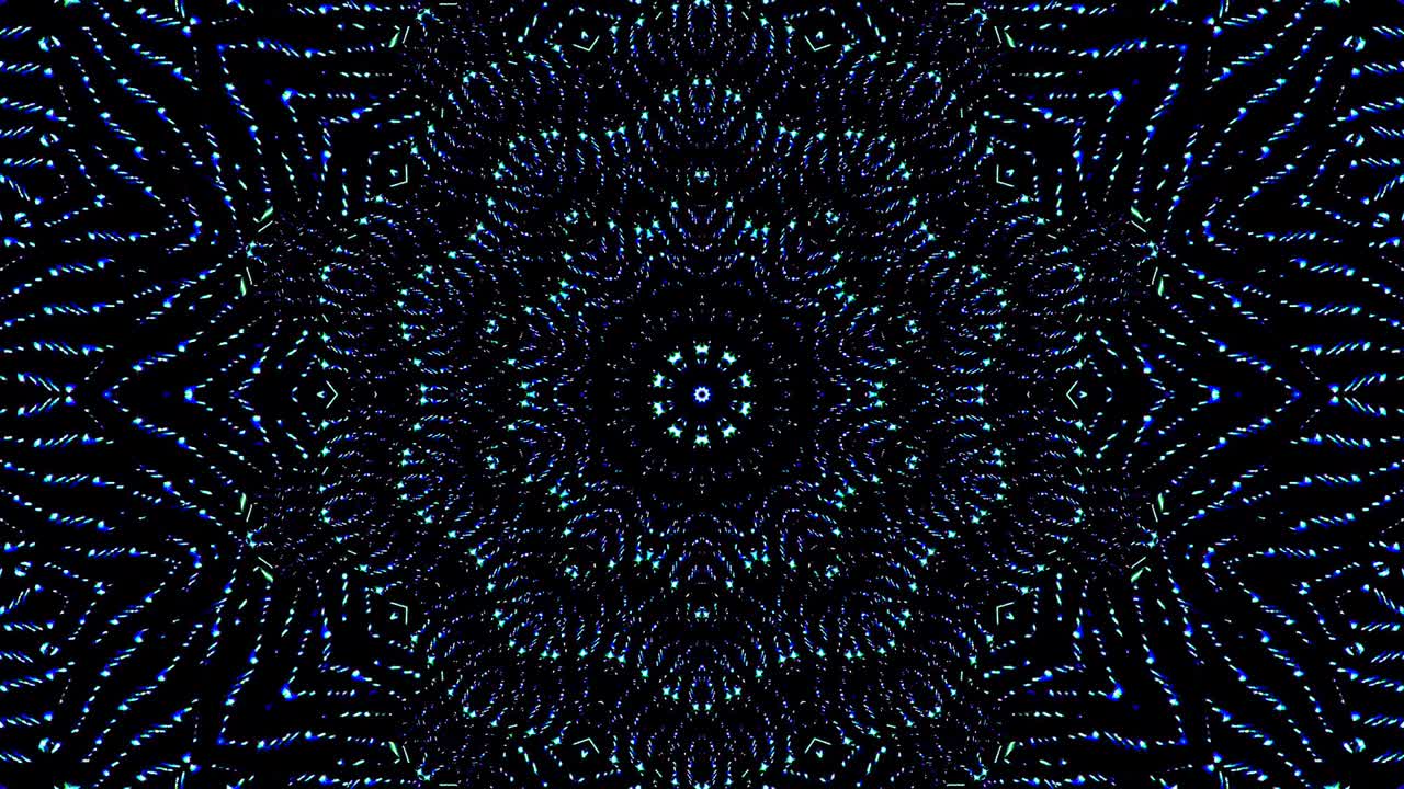 light wave abstract dots set blue color kaleidoscope black background
