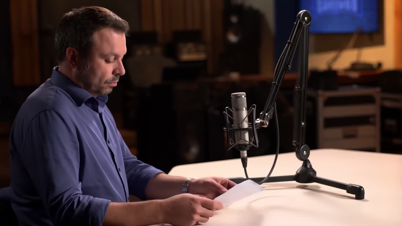 Man Prepares for an Audio Recording Session in a Studio