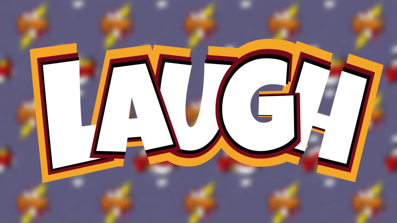 Animation des Schriftzugs „Lachen“ über blauem Hintergrund