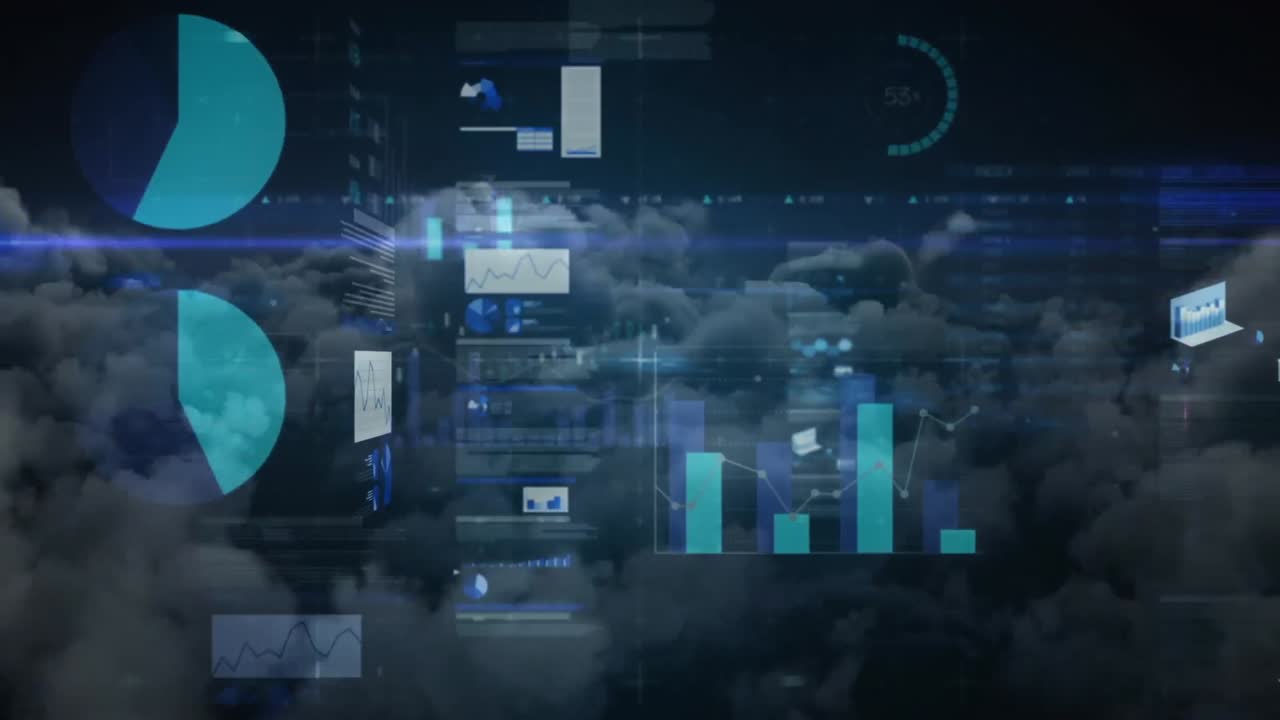 Animation of statistics processing over clouds and sky