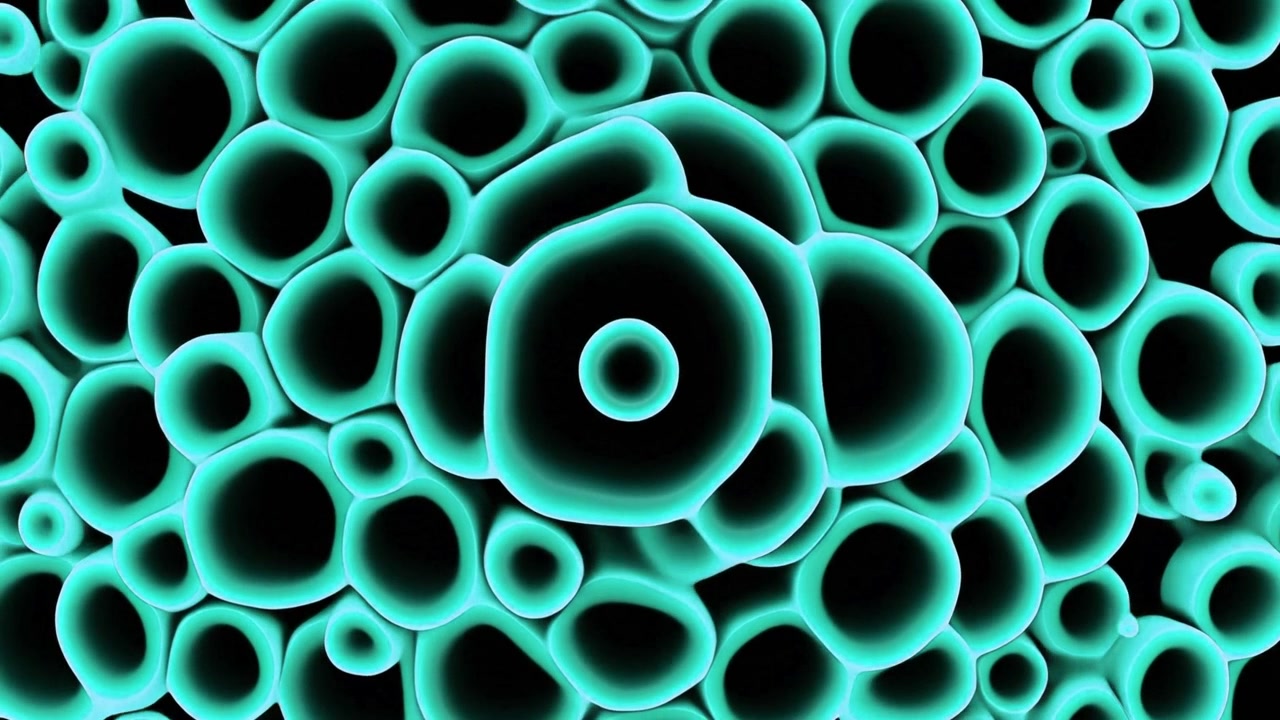 Animazione Astratta di Strutture Cellulari Verde Acqua Luminose