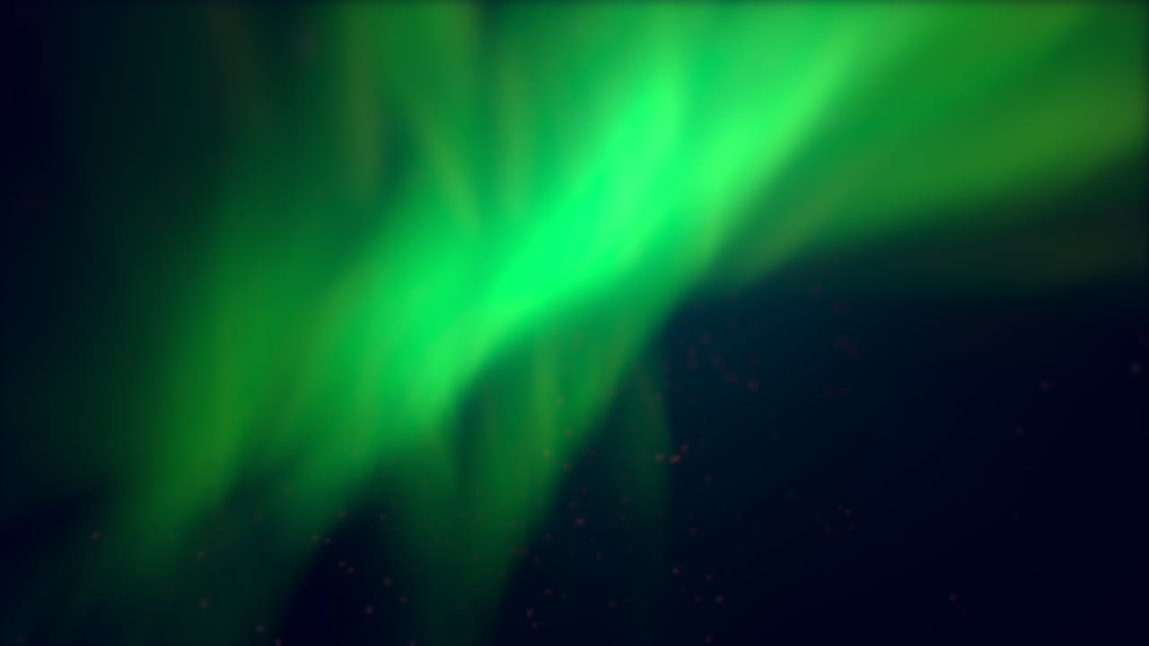 The image captures a vibrant green aurora borealis in the sky, a natural light display caused by solar wind particles interacting with Earth's magnetic field in polar regions
