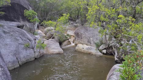 wasser, das an felsen vorbei in ein schwimmloch bei emerald creek falls fließt