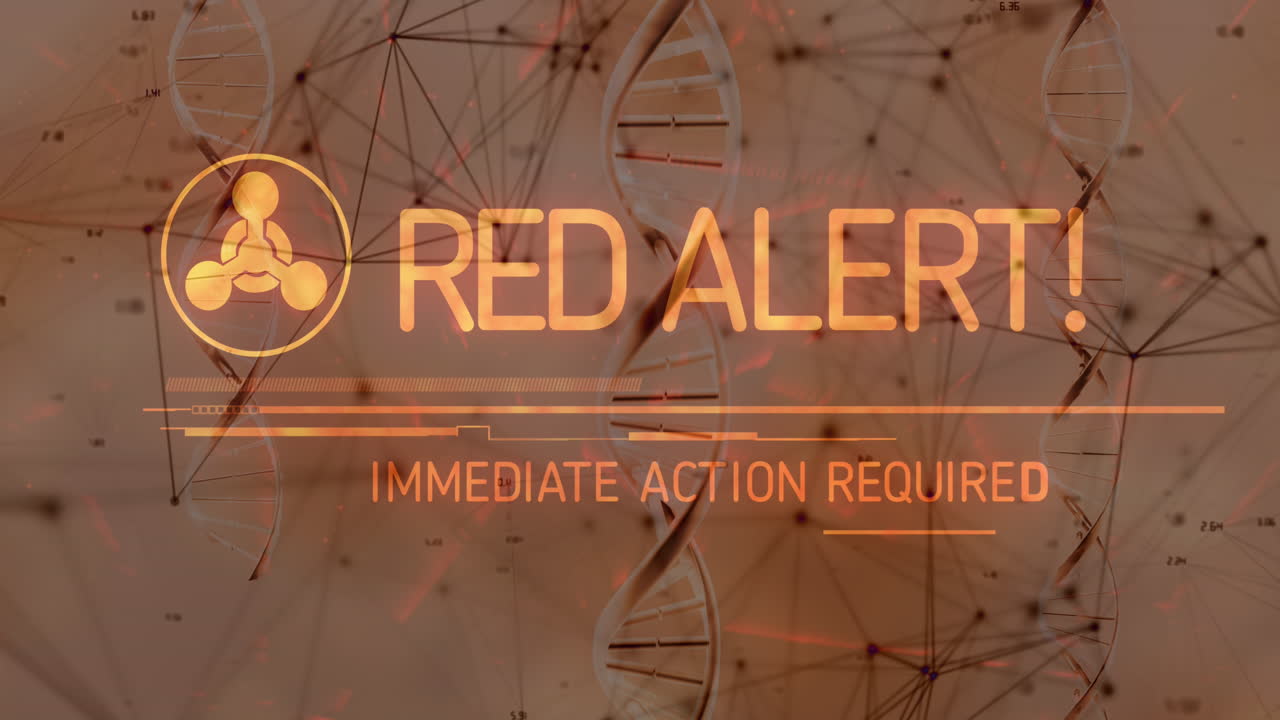 dna 가닥 위에 빨간색 경보 텍스트의 애니메이션