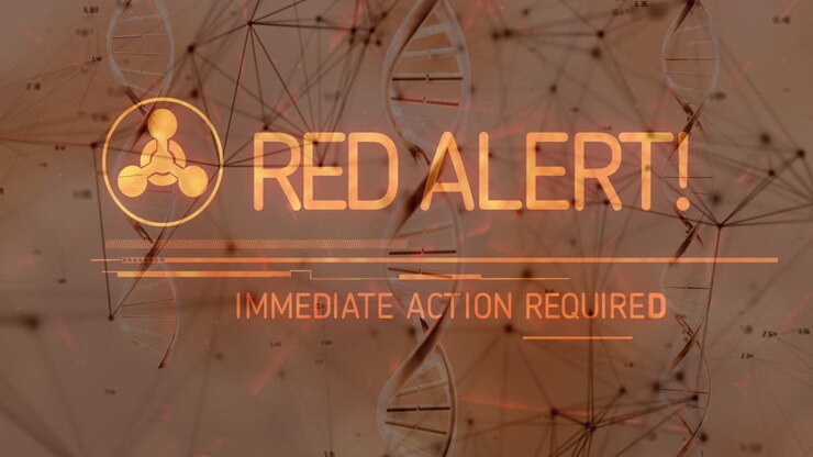Animation of red alert text over dna strands