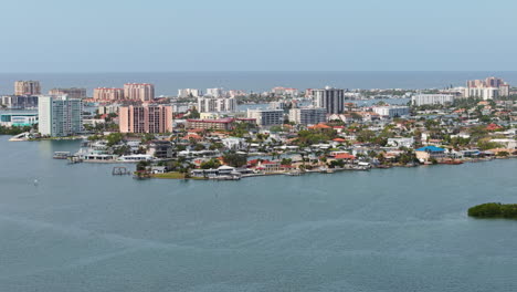 aerial view approaching the island estates, sunny day in clearwater, florida, usa