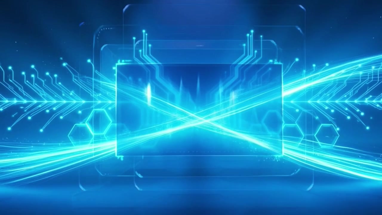 Abstract Digital Circuit Board Background with Glowing Blue Light Effects