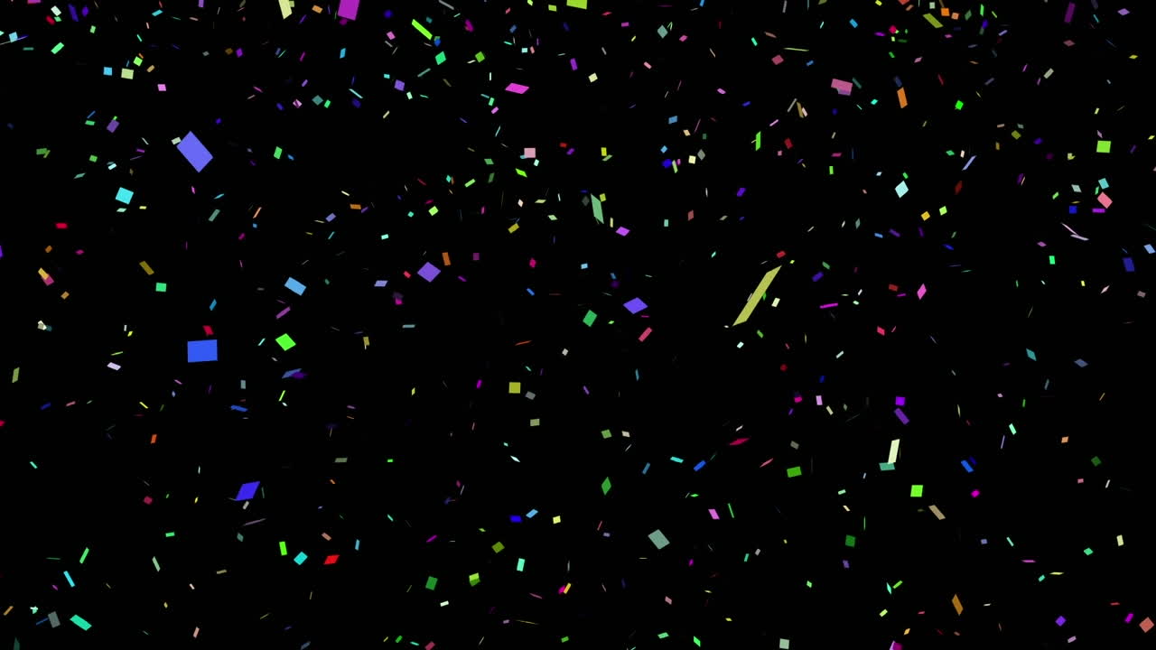 Animazione di coriandoli colorati che cadono su uno sfondo nero con spazio per il testo