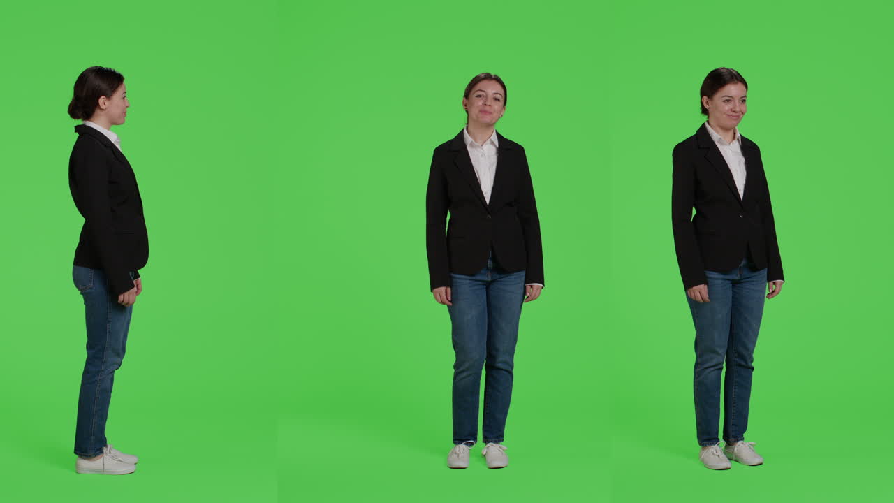 그린 스크린에 있는 사업가