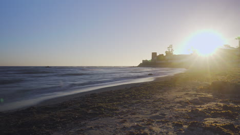 Sunset-beach-timelapse-at-Calahonda,-Andalusia,-Spain