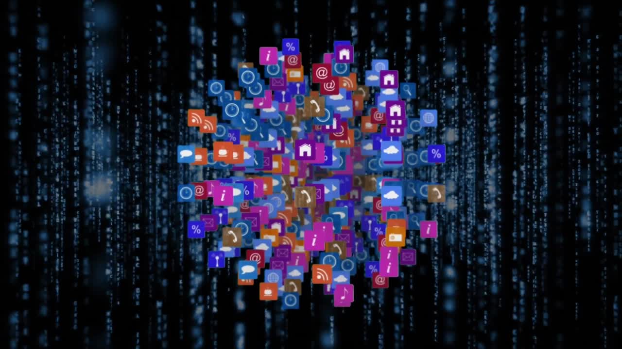 animación del globo con una red de conexiones e iconos