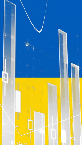 animación de gráficos y datos financieros sobre la bandera de ucrania