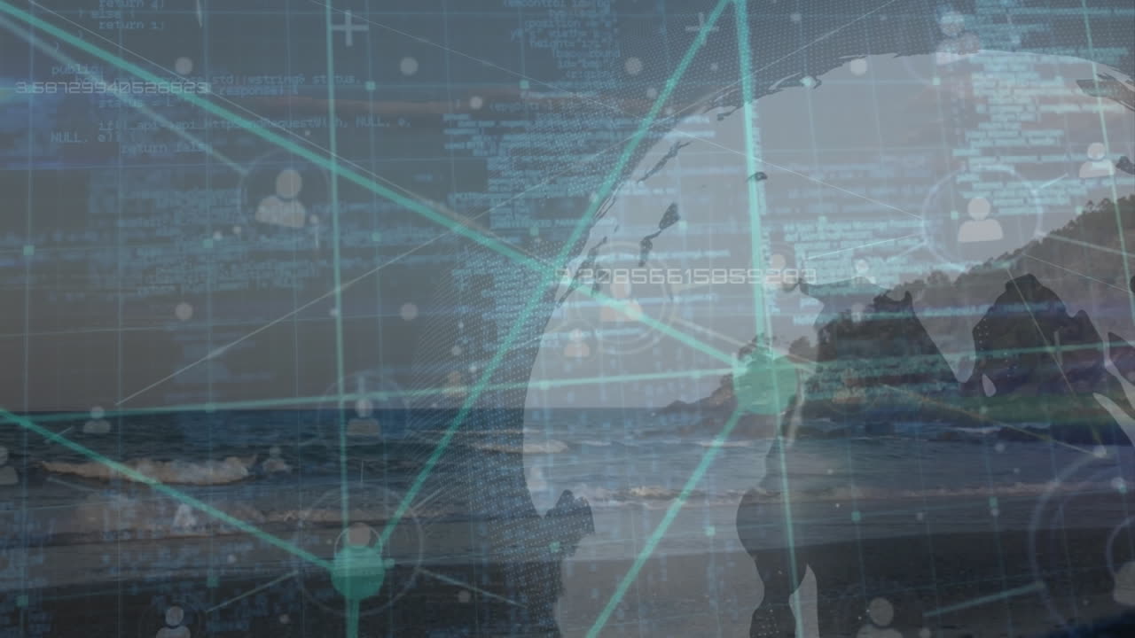 지구와 데이터 처리와의 연결 네트워크의 애니메이션