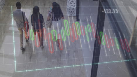 animación del procesamiento de datos financieros sobre diversas personas de negocios en la oficina