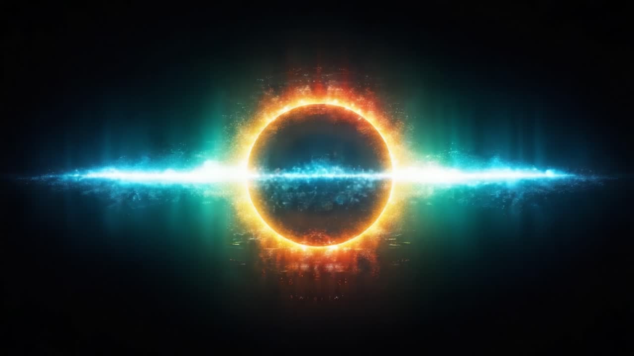 A captivating visual representation of a vibrant celestial phenomenon, merging vivid colors and dynamic energy to create an enchanting cosmic experience surrounding a central circular form