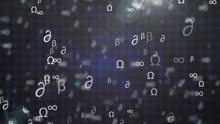 Abstract Background with Floating Mathematical Symbols and Greek Letters