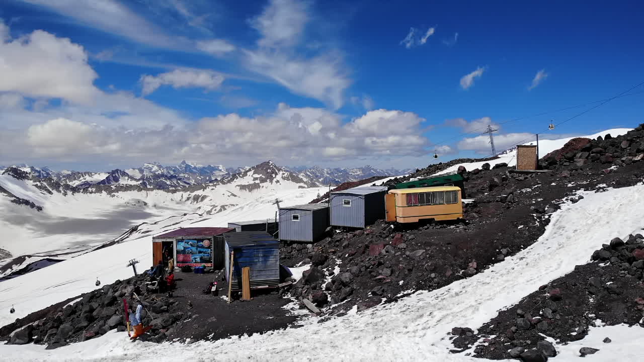 Mountain huts in a snowy landscape