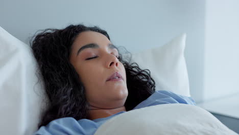 Woman,-bed-and-tired-in-hospital