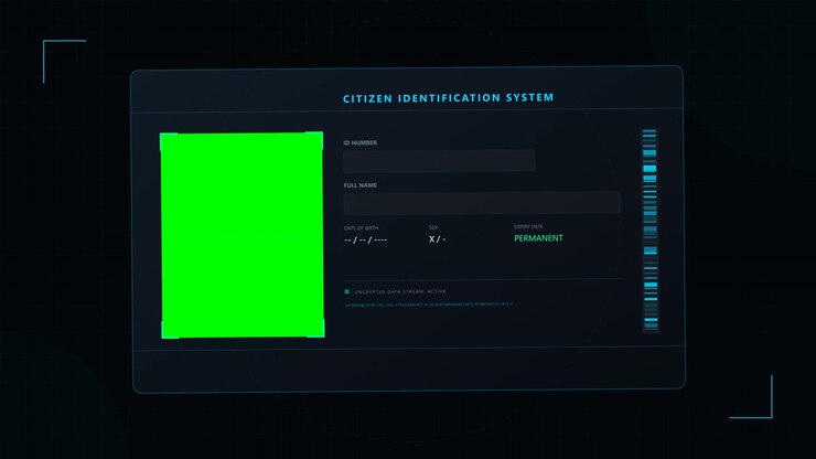 Futuristic Digital Citizen Identification System Interface with Green Screen Placeholder