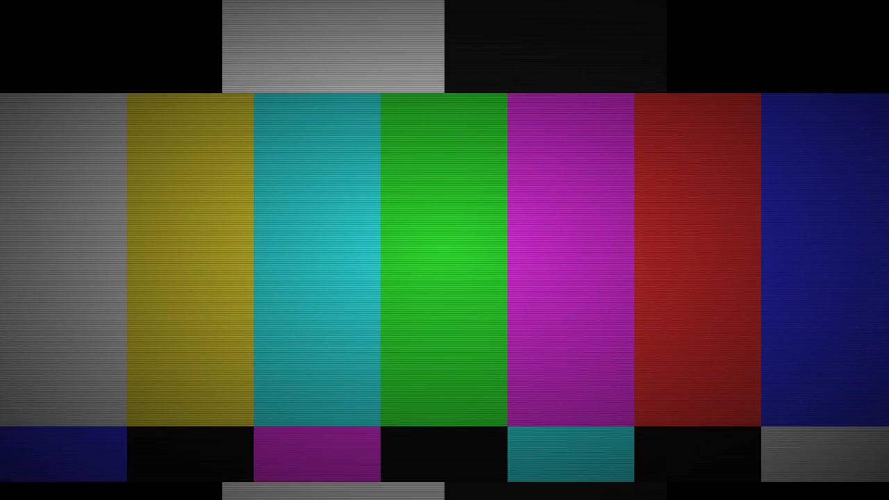 Pattern di test con barre colore SMPTE per televisione analogica con effetti glitch