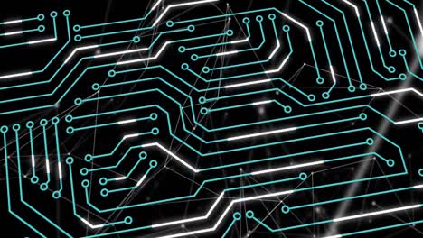 animación digital de las conexiones del microprocesador y la red de conexiones contra un fondo negro