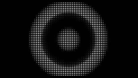 puntos blancos contra un fondo negro. círculos de crecimiento concéntricos transición de bucle sin fisuras