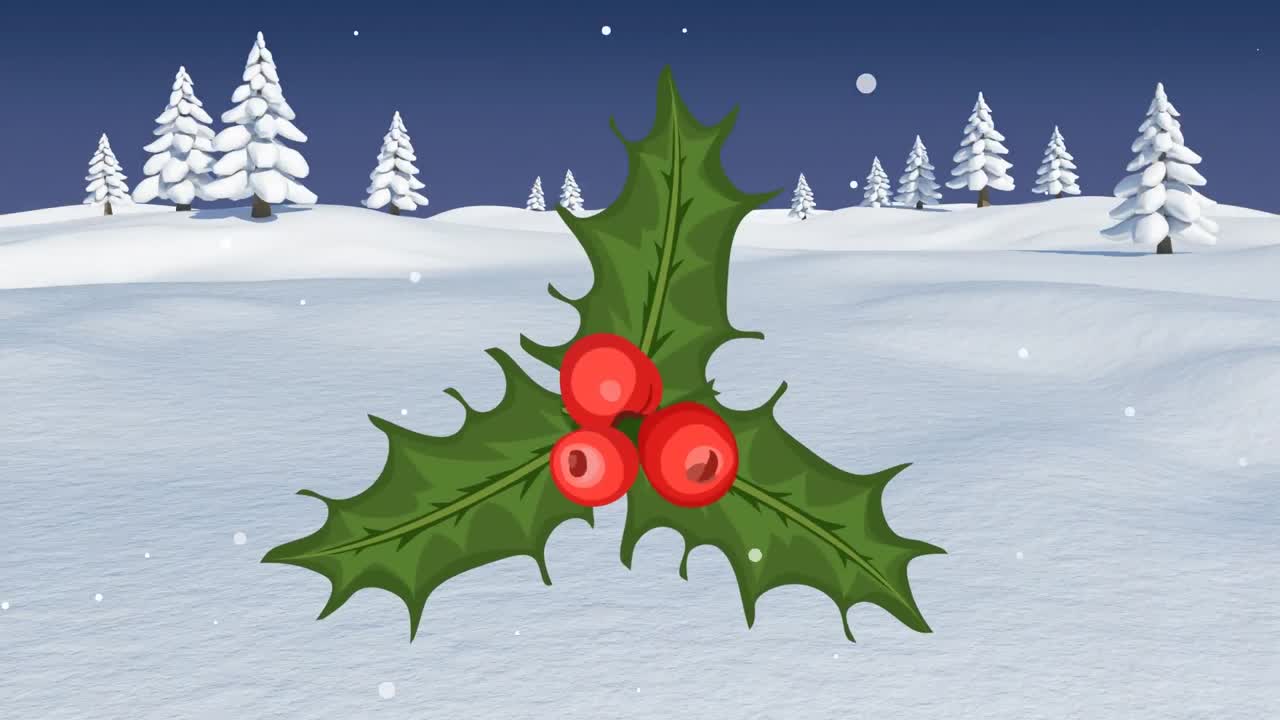 미슬테우 아이콘과 겨울 풍경 위에 내리는 눈에 대한 창문 프레임의 애니메이션