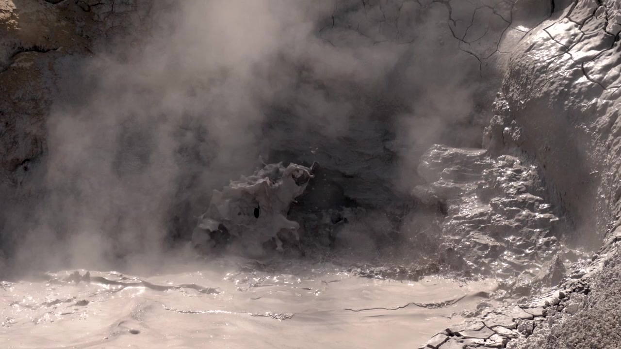 Hydrothermal Steam Mud Volcano In Yellowstone National Park Wyoming