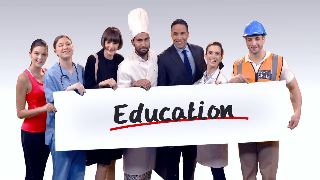 다양한 직업 보유 교육 텍스트의 플래카드