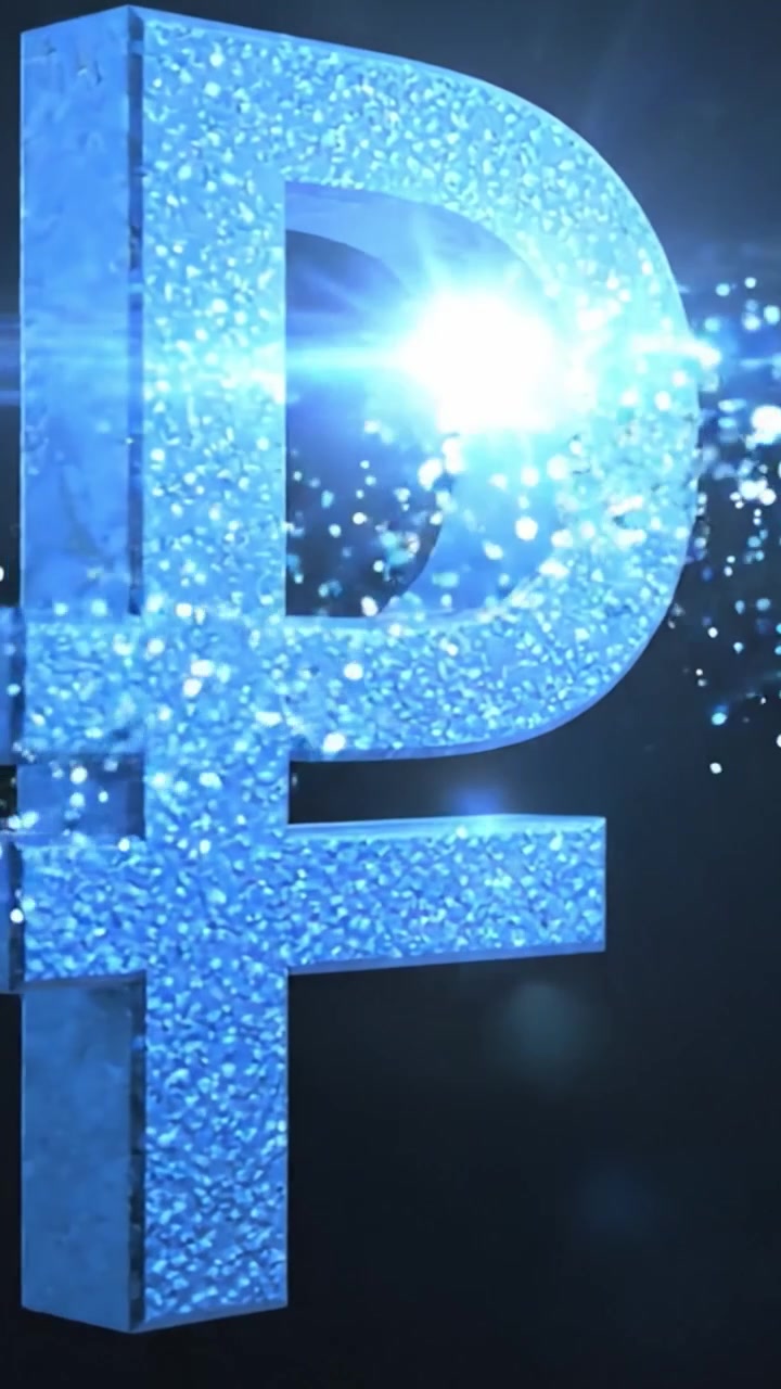 Una splendida rappresentazione di una lettera 'P' scintillante con bellissime scintille blu su uno sfondo scuro, che cattura luce e profondità in una presentazione artistica.
