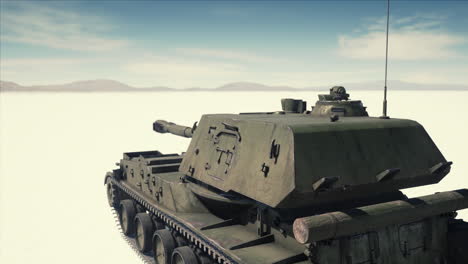 tanque militar en el desierto blanco