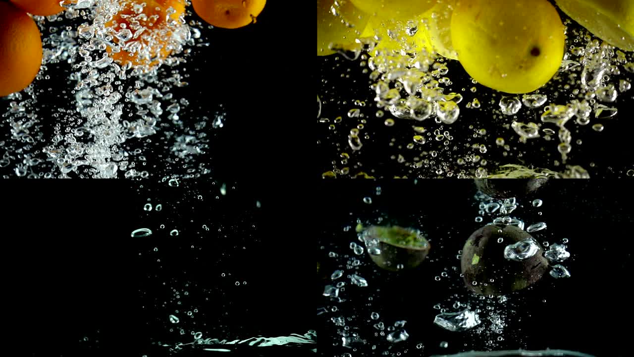 오렌지, 레몬, 딸기 및 열정 과일 느린 동작