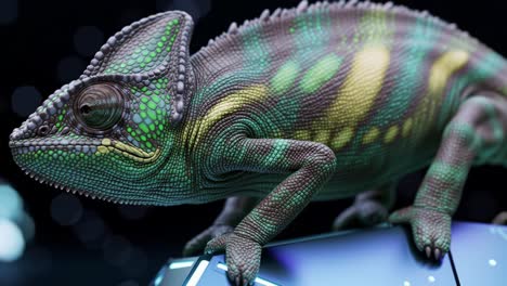 a close-up view of a beautifully textured chameleon displaying vivid colors against a soft, blurred background that highlights its unique appearance