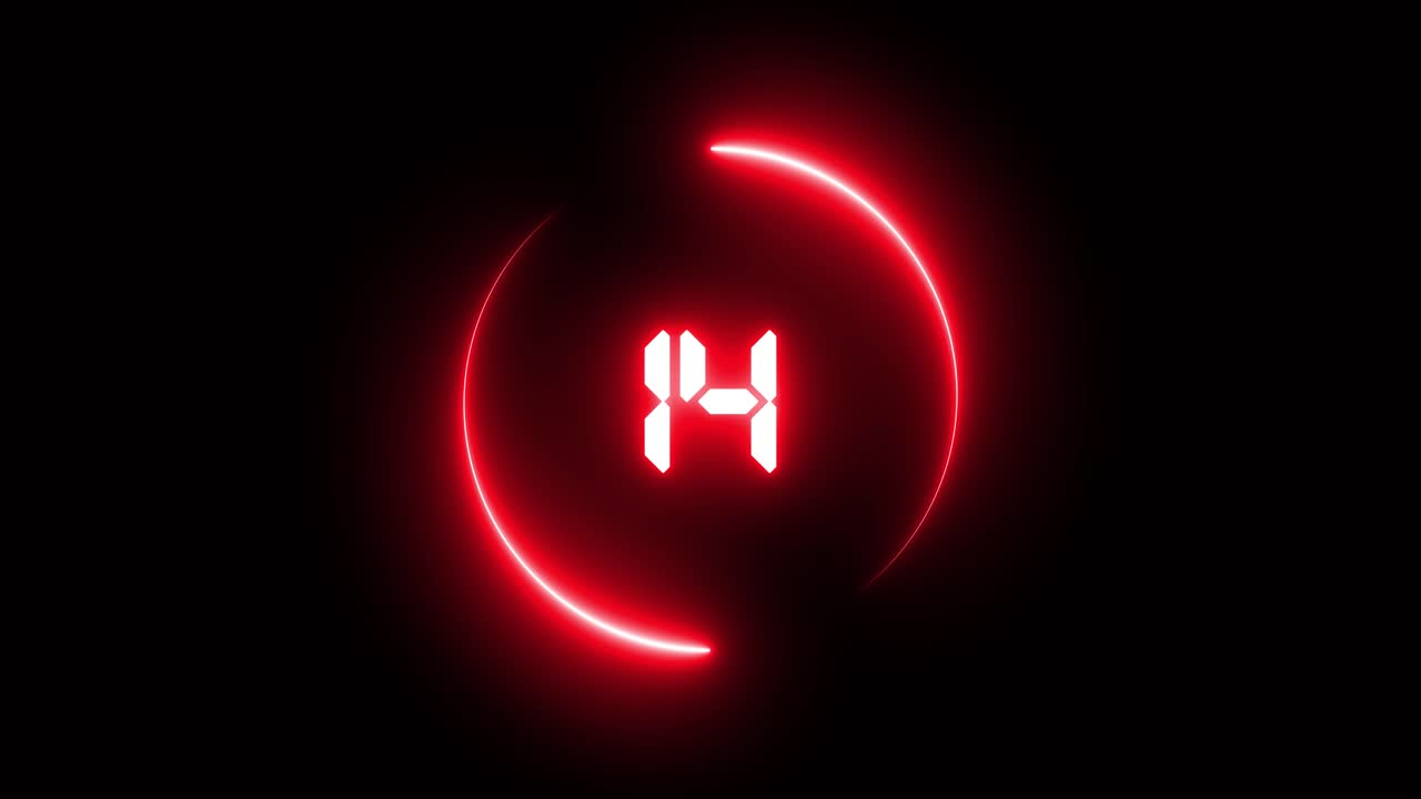 Digital numbers in red neon light countdown