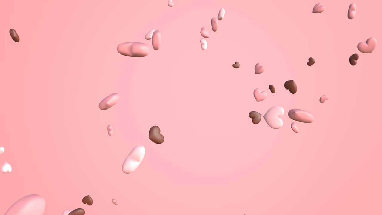 심장 모양의 콘페티, 분홍색 배경