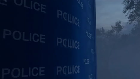Repeating &#039;POLICE&#039; text on a dark blue surface at night