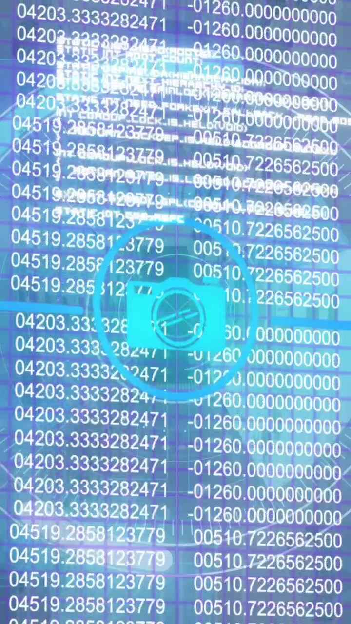 Animazione di elaborazione dati digitali, interfaccia digitale e griglia su sfondo blu