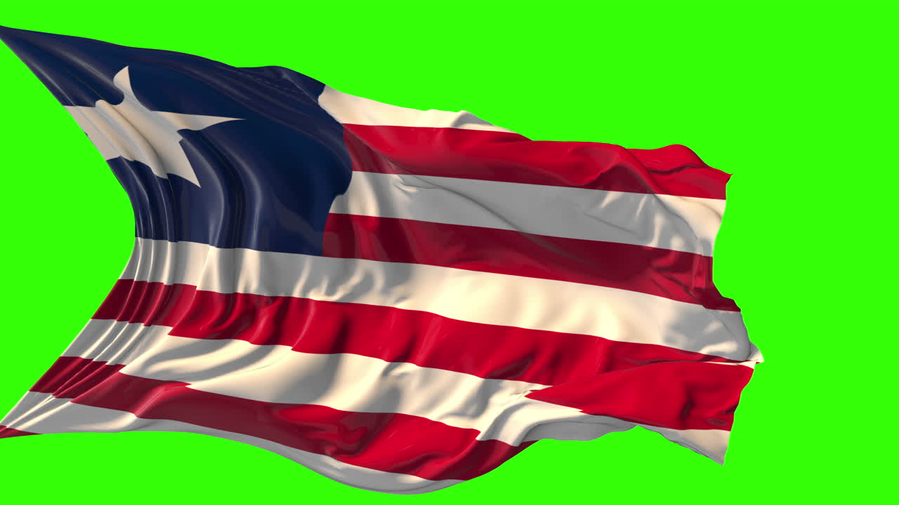 Waving Liberian Flag on Green Screen
