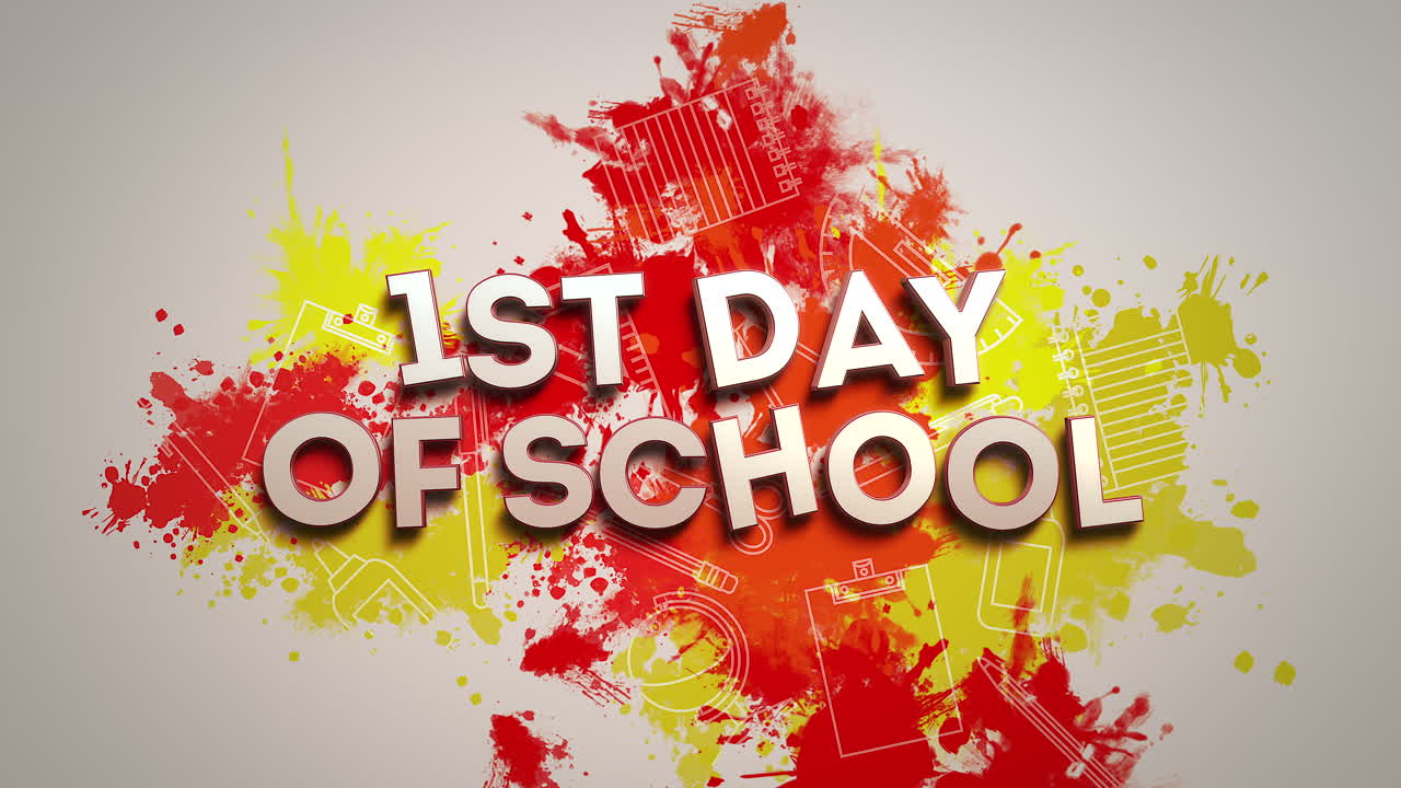 1 st Day Of School on blackboard with school elements