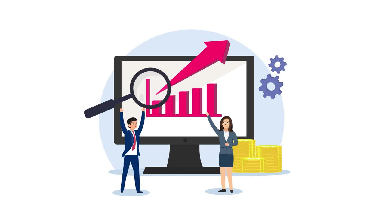 Two business people look at growth finance chart