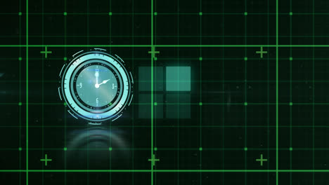 animation of clock over green grid