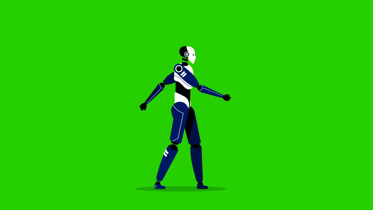Robot is walking. Concept technology video, 4K Green screen footage, Animation, Technology