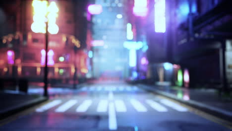 vista borrosa de la calle de la ciudad cyberpunk nocturna